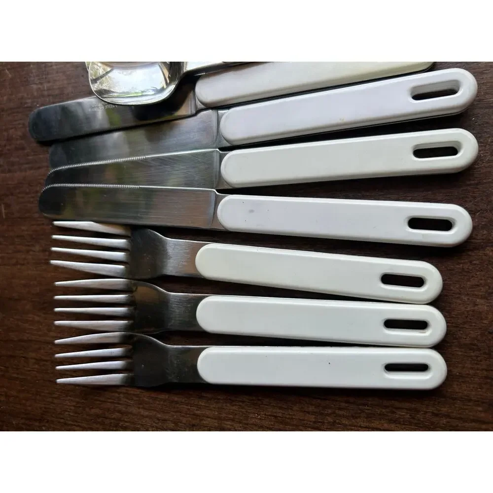 14 Vintage MCM flatware Scandia pattern by MIC white plastic handle